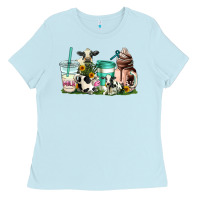 Baby Blue cow coffee cups Ladies Tee - AdoDesignShop