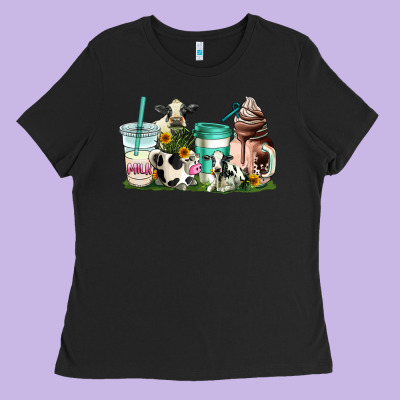 Cow Coffee Cups Ladies Tee Designed By Adodesignshop