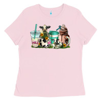 Bubblegum Pink cow coffee cups Ladies Tee - AdoDesignShop