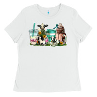 White cow coffee cups Ladies Tee - AdoDesignShop