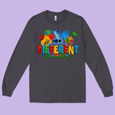Different Is Beautiful Autism Stitch Long Sleeve Tee Designed By Zillion Design Studio