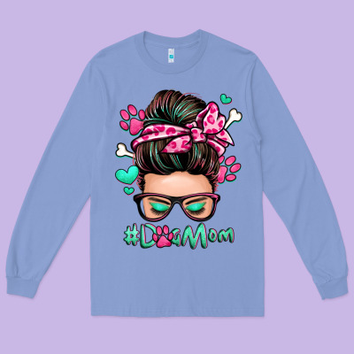 Dog Mom Messy Bun Long Sleeve Tee Designed By Zillion Design Studio