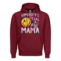 Burgundy somebody's feral mama Zipper Hoodie - JahusDesignShop