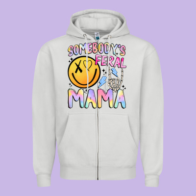 Somebody's Feral Mama Zipper Hoodie Designed By Jahusdesignshop