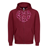 Burgundy breast cancer ribbon heart Zipper Hoodie - AdoDesignShop