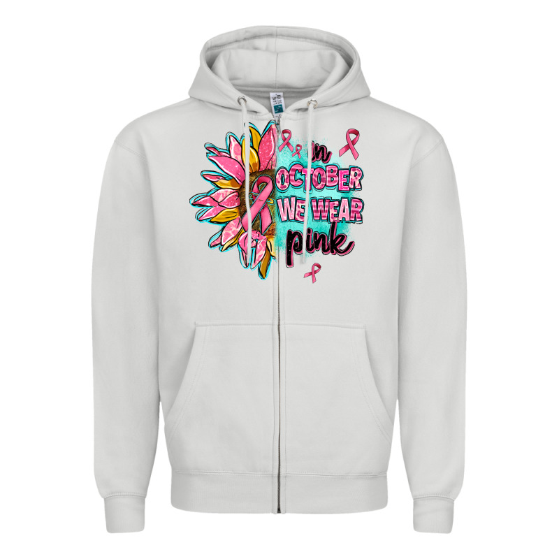 Sunflower In October We Wear Pink Zipper Hoodie by AdoDesignShop | Teevron
