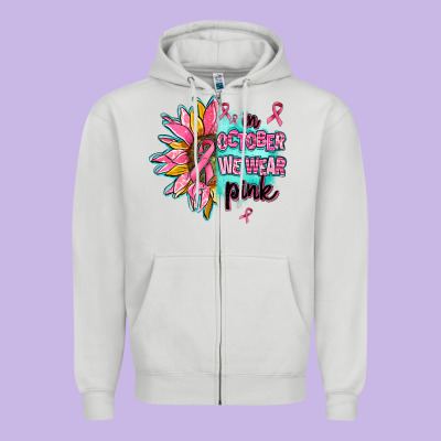 Sunflower In October We Wear Pink Zipper Hoodie Designed By Adodesignshop