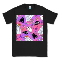 Black cute ghost halloween seamless pattern Classic Tee - BundleAndBundleShop