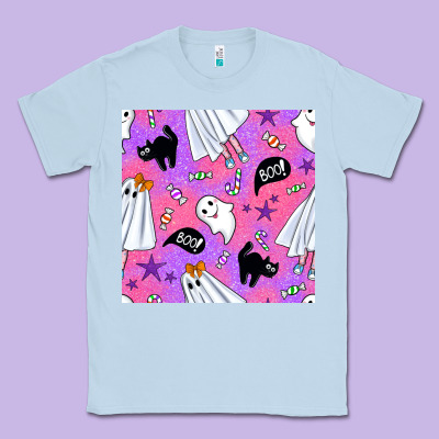 Cute Ghost Halloween Seamless Pattern Classic Tee Designed By Bundleandbundleshop