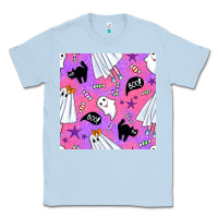 Dusty Blue cute ghost halloween seamless pattern Classic Tee - BundleAndBundleShop