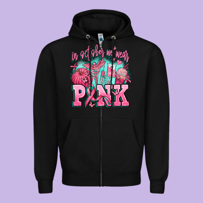 In October We Wear Pink Zipper Hoodie Designed By Adodesignshop