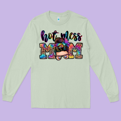 Hot Mess Mom Messy Bun Long Sleeve Tee Designed By Zillion Design Studio