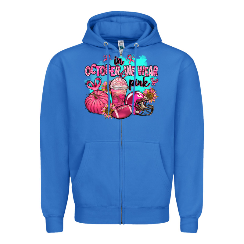 In October We Wear Pink American Football Zipper Hoodie by AdoDesignShop | Teevron