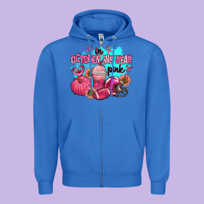 In October We Wear Pink American Football Zipper Hoodie Designed By Adodesignshop