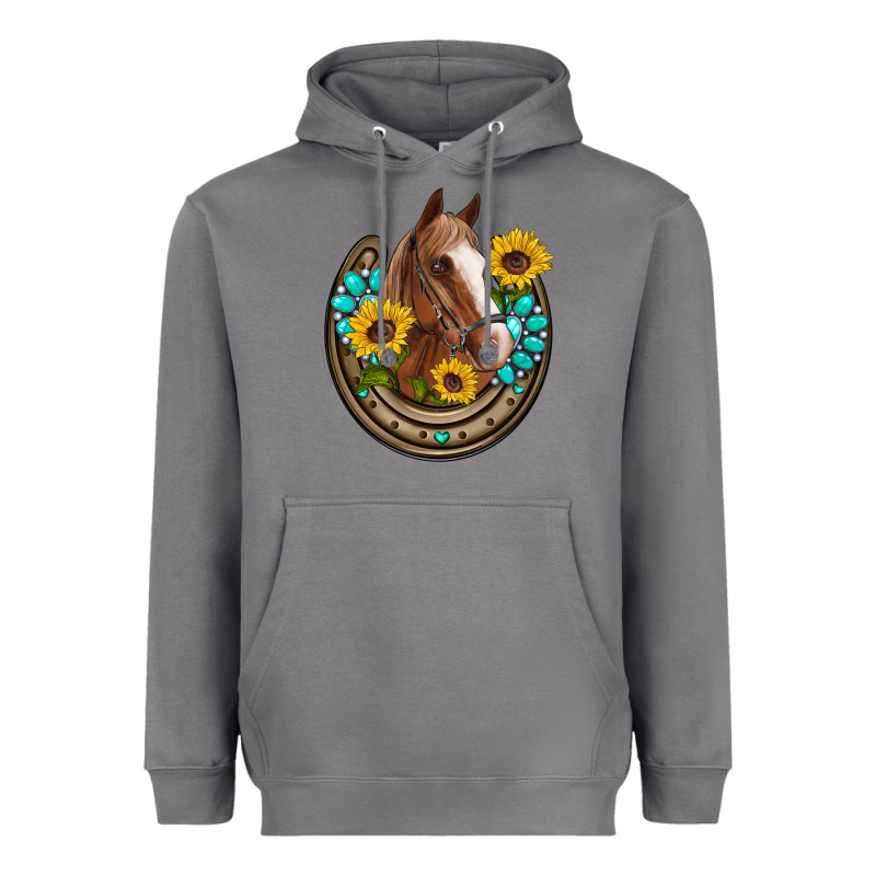 Western Horseshoe Horse Sunflowers Gemstone Heavyweight Hoodie by Artiststas | Teevron