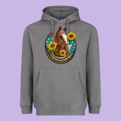 Western Horseshoe Horse Sunflowers Gemstone Heavyweight Hoodie Designed By Artiststas