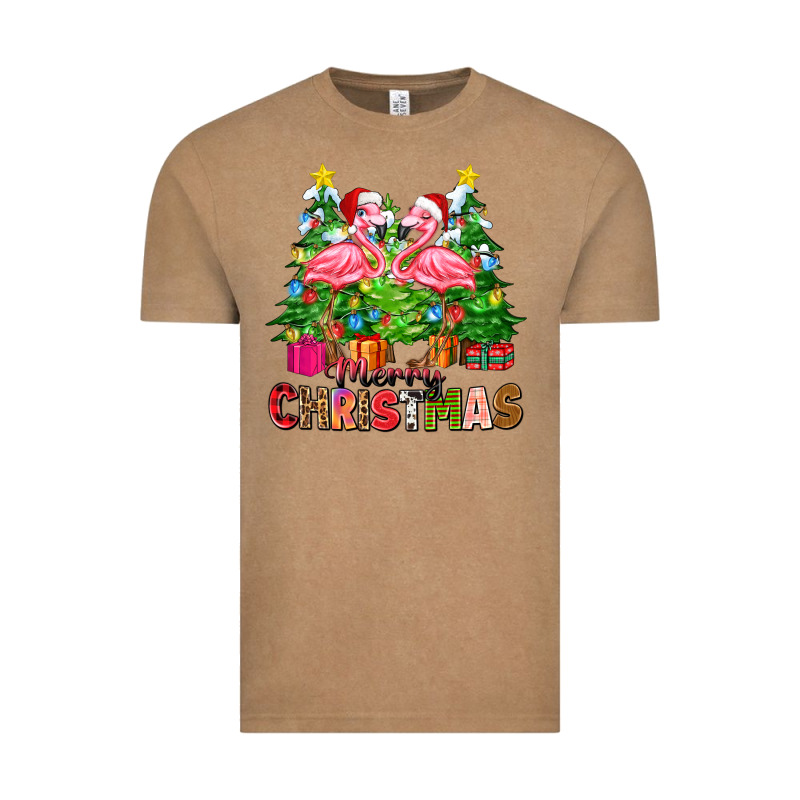 Merry Christmas Flamingo Vintage Tee by Zillion Design Studio | Teevron