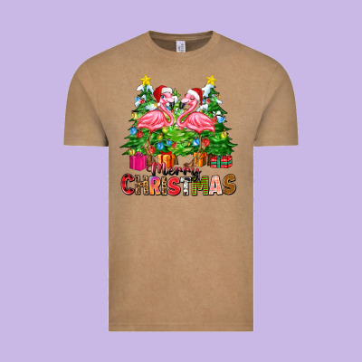Merry Christmas Flamingo Vintage Tee Designed By Zillion Design Studio