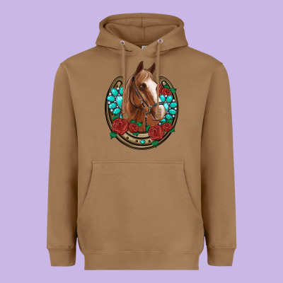 Western Horseshoe Horse Roses Gemstone Heavyweight Hoodie Designed By Artiststas