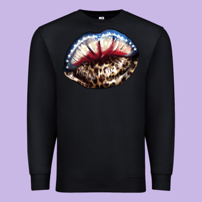 American Lips Leopard Premium Sweatshirt Designed By Nancycooperartshop