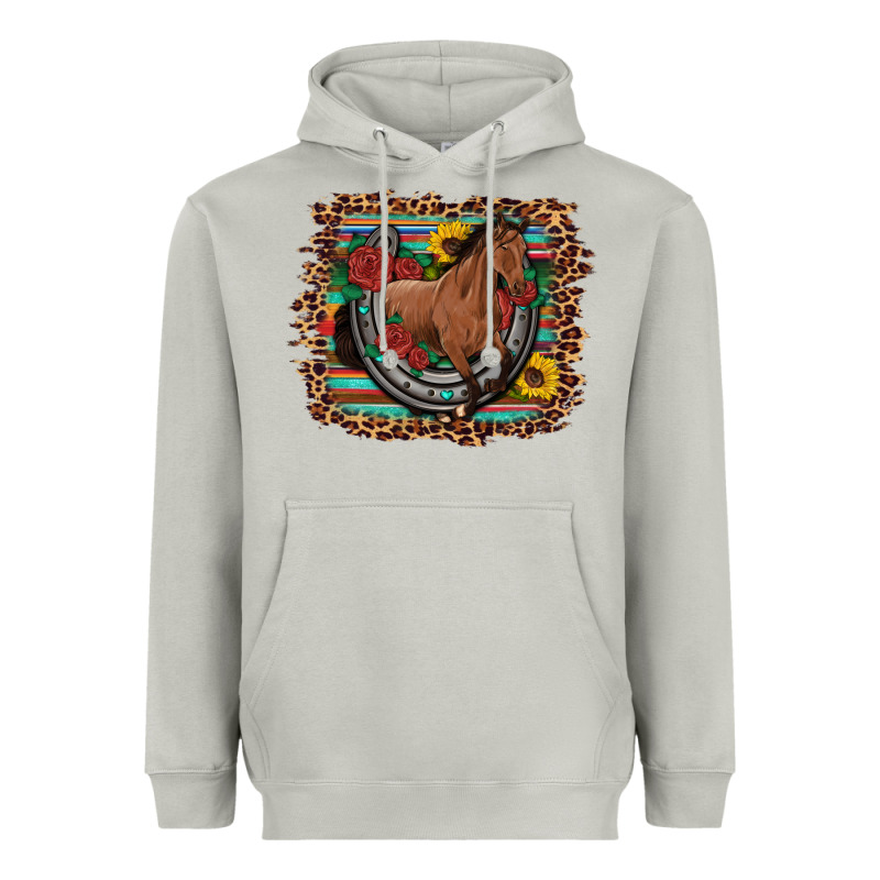 Western Horse Horseshoe Roses Sunflowers Serape Leopard Heavyweight Hoodie by Artiststas | Teevron