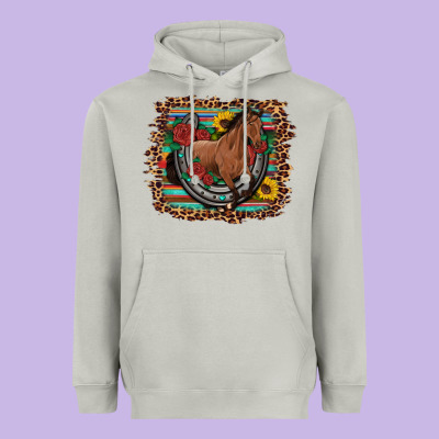 Western Horse Horseshoe Roses Sunflowers Serape Leopard Heavyweight Hoodie Designed By Artiststas