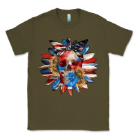 Army Green 4th of July sunflower skull 4th of july Classic Tee - CowGirlArtShop