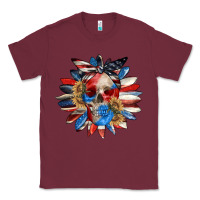 Burgundy 4th of July sunflower skull 4th of july Classic Tee - CowGirlArtShop