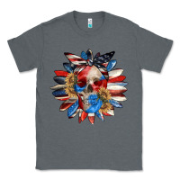 Charcoal Heather 4th of July sunflower skull 4th of july Classic Tee - CowGirlArtShop