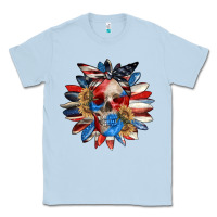 Dusty Blue 4th of July sunflower skull 4th of july Classic Tee - CowGirlArtShop