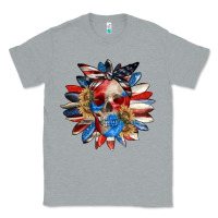 Heather Grey 4th of July sunflower skull 4th of july Classic Tee - CowGirlArtShop
