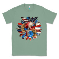 Sage 4th of July sunflower skull 4th of july Classic Tee - CowGirlArtShop