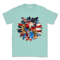 Seafoam 4th of July sunflower skull 4th of july Classic Tee - CowGirlArtShop