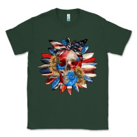 Sports Green 4th of July sunflower skull 4th of july Classic Tee - CowGirlArtShop