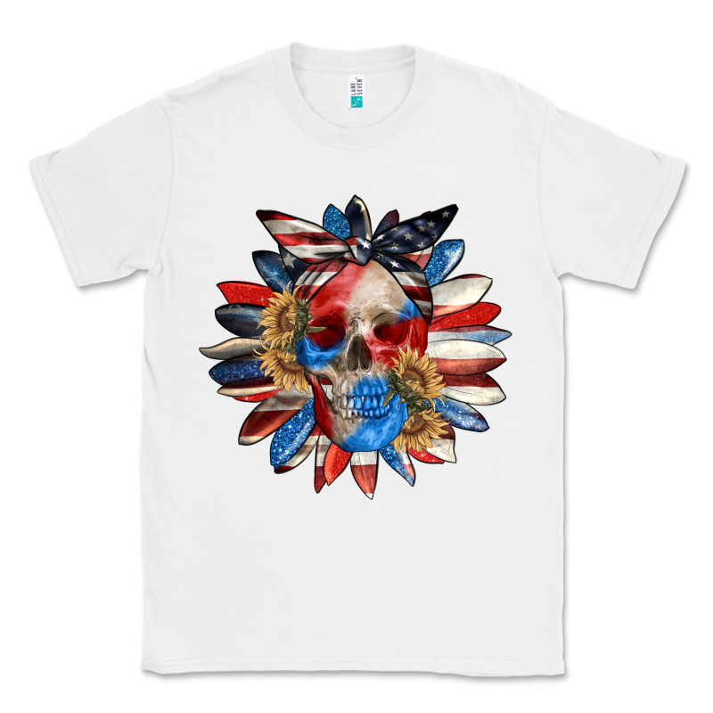 4th Of July Sunflower Skull 4th Of July Classic Tee by CowGirlArtShop | Teevron