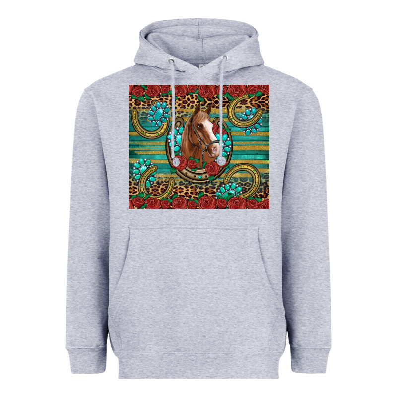 Western Horse Horseshoe Roses Gemstones Glitter Wooden Heavyweight Hoodie by Artiststas | Teevron