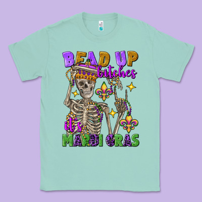 Bead Up Bitches It's Mardi Gras Skeleton Classic Tee Designed By Fadigitalartstudio