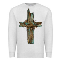 Oatmeal Heather cross with thorn Premium Sweatshirt - BarkalooDesign