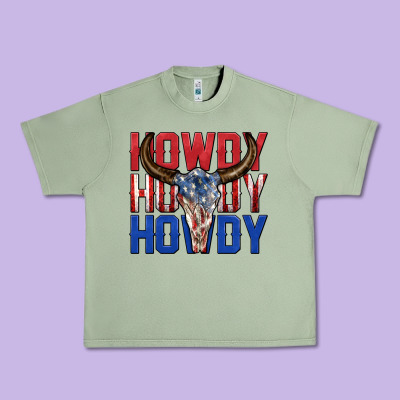 Urban Heavy Tee howdy howdy howdy 4th of july bull skull billie wi
