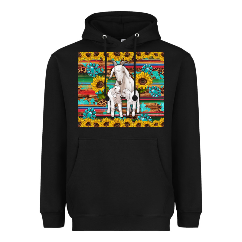 Goats Mom And Baby Sunflowers Gemstones Serape Leopard Glitter Wooden Heavyweight Hoodie by Artiststas | Teevron