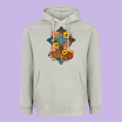 Thanksgiving Cross Pumpkin Sunflower Heavyweight Hoodie Designed By Adodesignshop