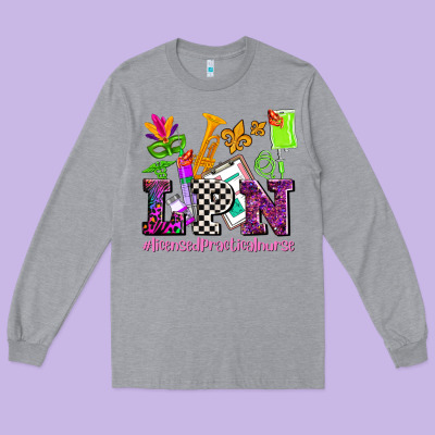 Mardi Gras Lpn Licensed Practical Nurse Long Sleeve Tee Designed By Adodesignshop