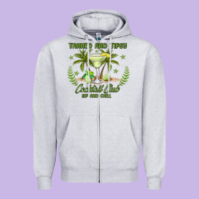 Tanned And Tipsy Cocktail Club Sip And Chill Zipper Hoodie Designed By Jahusdesignshop