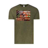 Vintage Olive deer hunting target american flag  background Vintage Tee - BarkalooDesign
