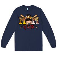 Navy mom of both baseball and softball messy bun Long Sleeve Tee - Zillion Design Studio