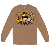 Toasted Coconut mom of both baseball and softball messy bun Long Sleeve Tee - Zillion Design Studio