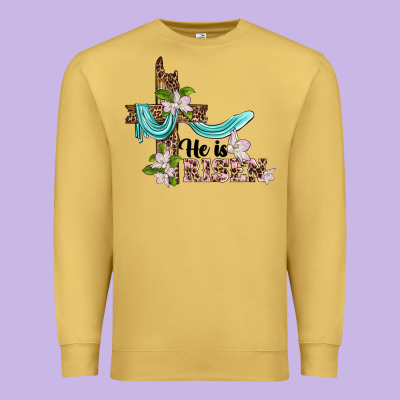 He Is Risen Cross Premium Sweatshirt Designed By Barkaloodesign