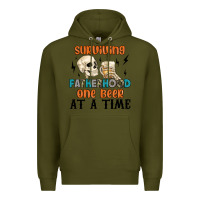 Army Green surviving fatherhood one beer at a time Premium Hoodie - MaliasSmallBusiness