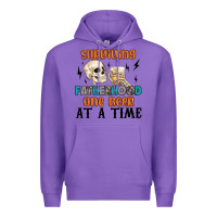 Purple surviving fatherhood one beer at a time Premium Hoodie - MaliasSmallBusiness