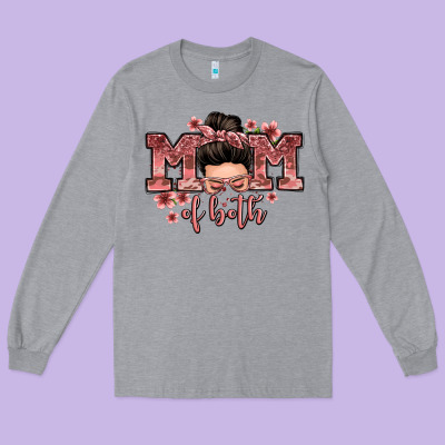 Mom Of Both Messy Bun Long Sleeve Tee Designed By Zillion Design Studio